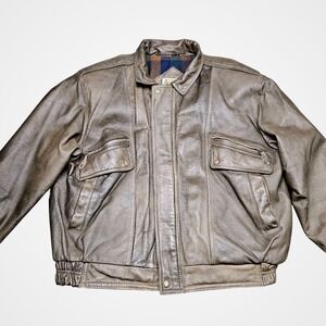 Phase 2 Leather‎ Jacket 2XL Brown Plaid Lined Zip Pockets Vintage Grunge
